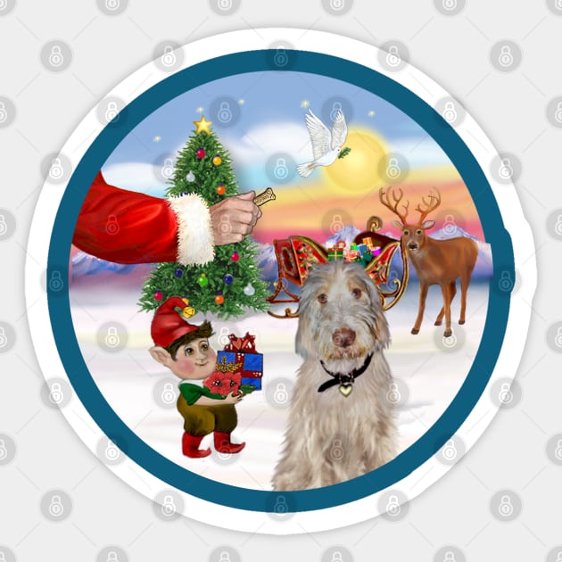 Santa Offers His Italian Spinone (wheaten colored) a Treat Sticker by Dogs Galore and More